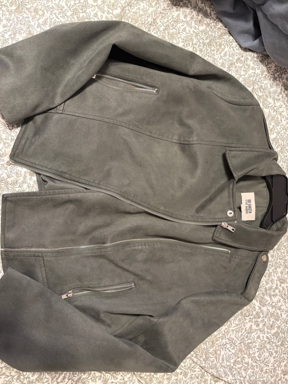 Steve Madden Olive Green Suede-Effect Bomber Jacket